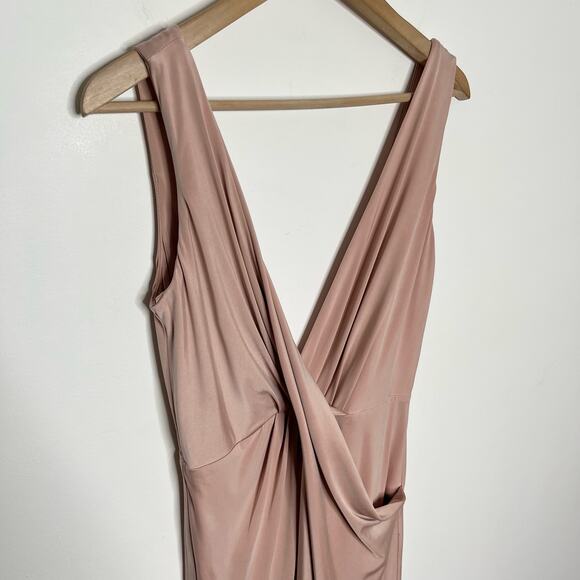 NBD Women's Buttercup Maxi Dress Size Medium Pink Blush V Neck High Slit Slinky - Picture 4 of 10